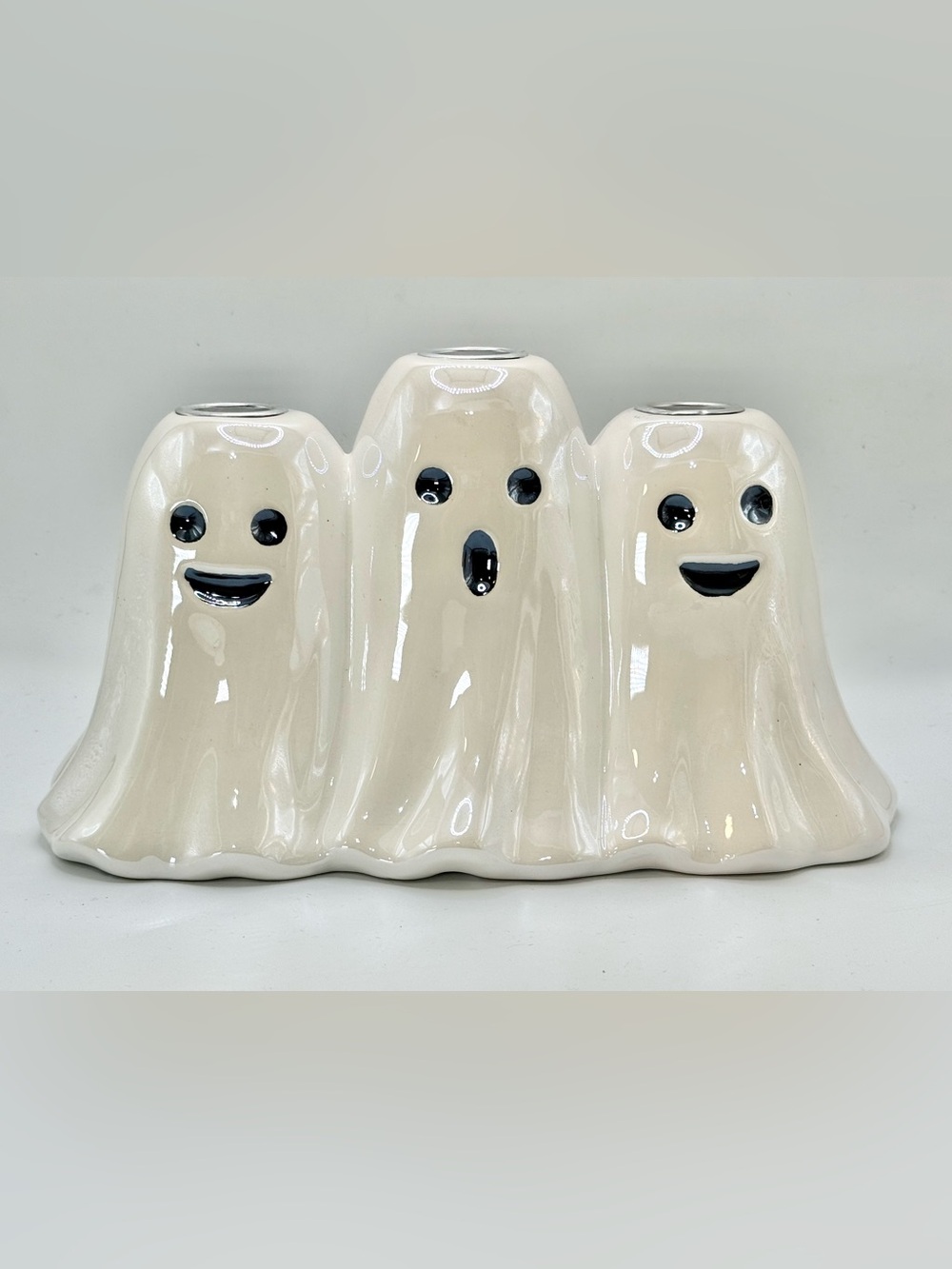 Ceramic Ghost Trio Candle Holder - white Halloween Decor by celebrate together